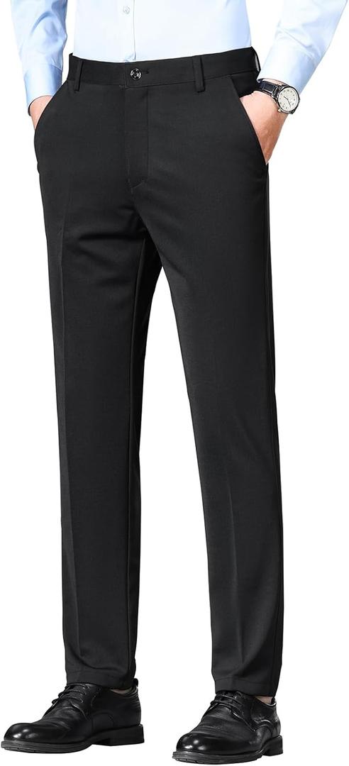 Mylldey Men's Regular Fit Dress Pants Casual Business Flat Front Mens Wrinkle Free Comfort Stretch Pants (Black), 