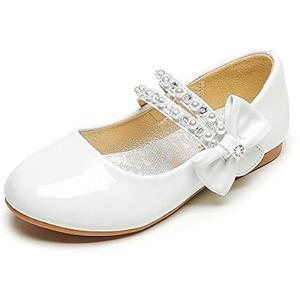 Parrosoo Little Girls White Dress Shoes Flower Girls Shoes Toddler Girls Flats Low Heel Princess Fancy Kids Shoes Church First Communion Shoes Birthday Easter Wedding (8102White 1)