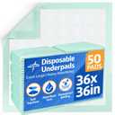 Medline Super Absorbent Underpad, 36" x 36", 50 Count, Extra Large Disposable Incontinence Pads, Protective Bed Pads, Chucks, For Kids, Adults, Elderly, Furniture & Surface Protection Pee Pad, 2 Pack