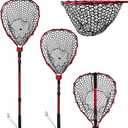 Telescoping Rubber Fishing Net with Handle 47 Red Foldable Fish Net - Adjustable Length Lightweigh Collapsible Extendable Fishing Net (net depth 30cm)