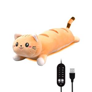 20" Brown Cat Heating Pad for Period Cramps USB Portable Electric 5 Heat Settings 5 Timer Modes Auto Shut Off Plush Stuffed Animal Warmer for Neck Back Pain Relax for Women Kids
