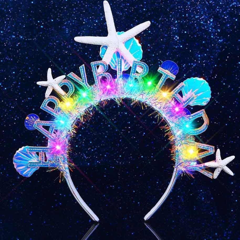 JAKAWIN Light Up Birthday Headband Led Starfish Birthday Tiara for Women