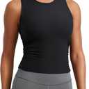 CRZ YOGA Cloudweight Womens Ruched Tank High Neck Workout Fitted Tops Basic Yoga Athletic Sleeveless Shirts (Small, Black)