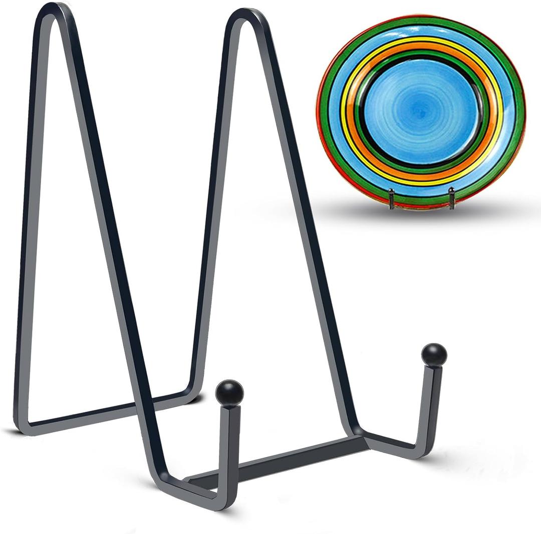 3 Packs 6 Inch Plate Stands for Display,Table Top Picture Stands,Small Black Metal Frame Holder for Plates, Photos, Books,Decor