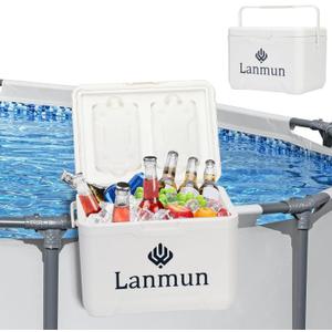 22L Pool Cooler for Above Ground Pools with Ice Box, Insulated Hard Cooler with Handle, Keeps Ice 3 Days, Portable Above Ground Pool Accessories for Poolside, Camping