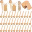 Baderke 50 Sets 3 Inch Mini Wooden Spoons Small Wooden Spoons Disposable Small Spoons for Spice Jars Wood Spoons with Tags and Twine Condiments Honey Sugar Kitchen Cooking Oil Tea Coffee