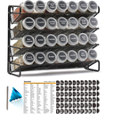 SpaceAid Spice Rack Organizer with 28 Spice Jars, 386 Spice Labels, Chalk Marker and Funnel Set for Cabinet, Countertop, Pantry, Cupboard or Door & Wall Mount - 28 Jars, 13.4" W × 10.8" H, Black