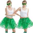 Adult Women St. Patricks Day Green Tutu Skirt with Scock Set Teens Shamrock Dress-Up Irish Party Clover Tutu Costumes (Green, L)