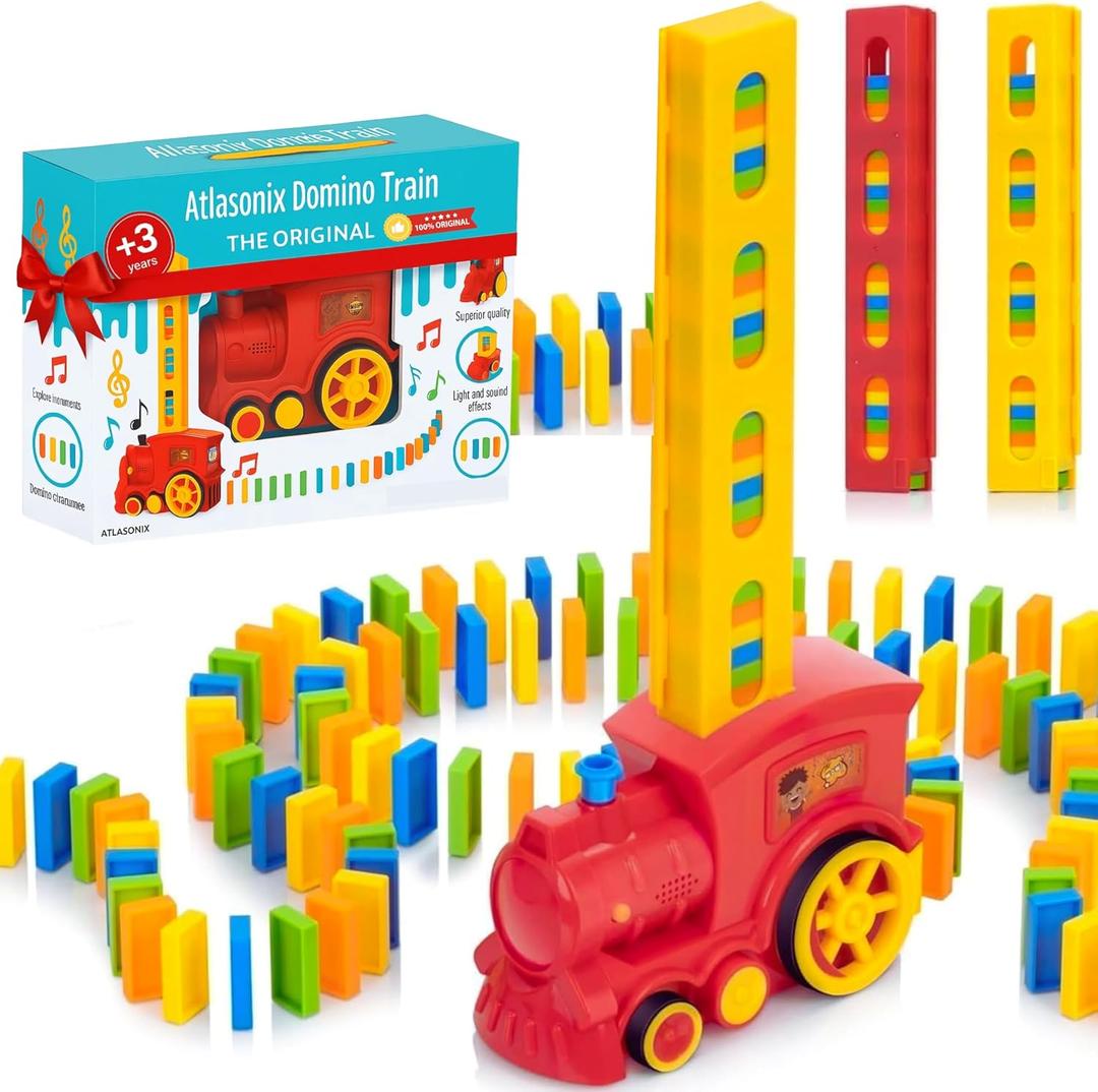 Domino Train Set for Kids  Automatic Domino Laying Toy, Montessori STEM Learning Gift for Boys & Girls Ages 3-8, Fun Educational Toddler Toy, Birthday Present for 3-5 Year Olds