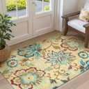 Lahome Floral Living Room Rug - 3x5 Area Rugs for Bedroom Machine Washable Non-Slip Throw Kitchen Entryway Rug Soft Beige Paisley Print Distressed Capet for Office Laundry Room Dining Room Bathroom