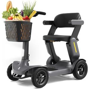 Glashow S3 Folding Mobility Scooter for Seniors & Adults 4-Wheel All-Terrain Electric Scooter, 25 Mile Range, 6 MPH, 265 lb Capacity, Reverse, LED Lights & Basket Gray
