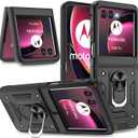 Gritup for Motorola Moto Razr 2024/2025 Case with Slide Camera Cover, 360°Rotation Ring Kickstand [Military Grade] Shockproof Protection,Black