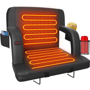 Suteck Dual-Sided Heated Stadium Seats for Bleachers with Back Support, Portable Heated Bleacher Seat with Backrest, 3 Heat Levels, 5 Pockets – Ideal for Outdoor Stadiums and Events - Black