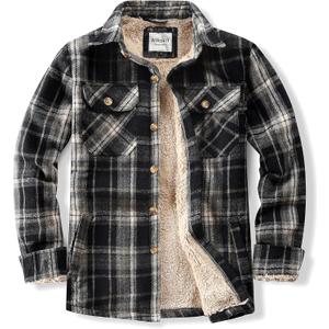 WINDFIT Men's Shirt Jacket Casual Button Down Shacket Flannel Jacket Warm Soft Plaid for Men Black, Large