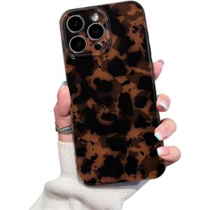 Cute Phone Case for iPhone 15 Pro Max Case Amber Leopard Full Camera Protective Slim Shockproof Aesthetic Phone Case-Brown Leopard