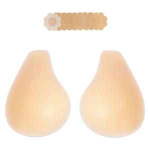 Bontierie 2025 Added Lift Ultra-Thin Seamless Nipple Covers Push up Sticky Adhesive Bras Solid Silicone Pasties for Women Cream