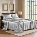 Satin Sheets Queen [4-Piece, Grey] Hotel Luxury Silky Bed Sheets - Extra Soft 1800 Microfiber Sheet Set, Wrinkle, Fade, Stain Resistant - Deep Pocket Fitted Sheet, Flat Sheet, Pillow Cases