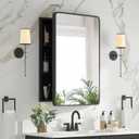 Medicine Cabinet with Mirror, 20x26 Inch Black Bathroom Mirrored Cabinet, Metal Framed Wall Cabinet with Beveled Mirror, Modern Surface Mount or Recessed Medicine Cabinet with Storage
