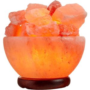 Spantik Himalayan Salt Lamp Bowl with Natural Crystal Chunks, Dimmer Cord and Classic Wood Base Premium Quality Authentic from Pakistan