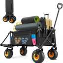 Outdoor Wagon with Inflatable All-Terrain Big Wheels,220 LBS Heavy Duty Folding Beach Wagon with Extra Long Extender,Grocery Cart with Cup Holders and Pocket for Groceries, Garden & Camping
