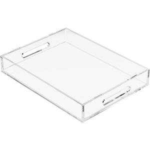 Acrylic Serving Tray with Handles-16x12x2.36Inch-Decorative Tray Letter Tray Organizer for Ottoman Coffee Table Countertop, Clear