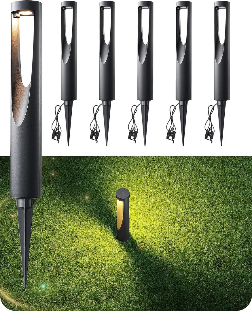 EDISHINE Low Voltage Pathway Lights Wired, 12V 2W 150LM 3000K LED Landscape Path Lights with Connectors, Waterproof Electric Outdoor Landscape Lighting for Walkway Yard Garden, CRI80 6 Pack