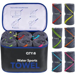 4Monster 4 Pack Microfiber Camping Towel Quick Dry, Super Absorbent Travel Towel with Waterproof Bag, Lightweight Boat Towel for RV, Sport, Gym, Beach, Pool, Swim,Family Trip (6-navy)