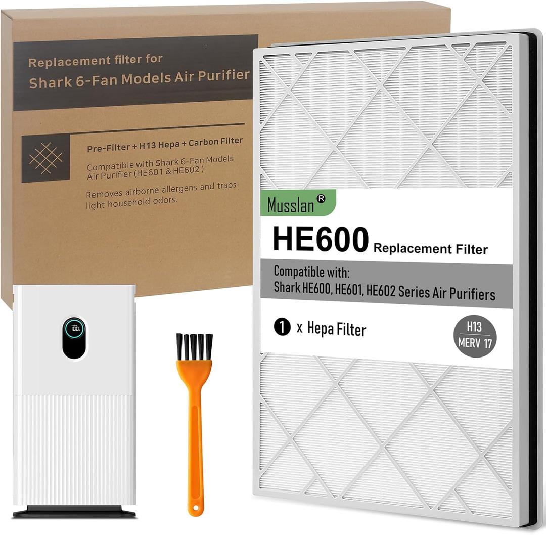 HE601 Filter for Shark Air Purifier 6 Model HE601 HE602, HE6FKPET, HE6FKBAS, HE6FKPRO, 3-Stage Filtration System of H13 True HEPA and Pre-Filter (1P)