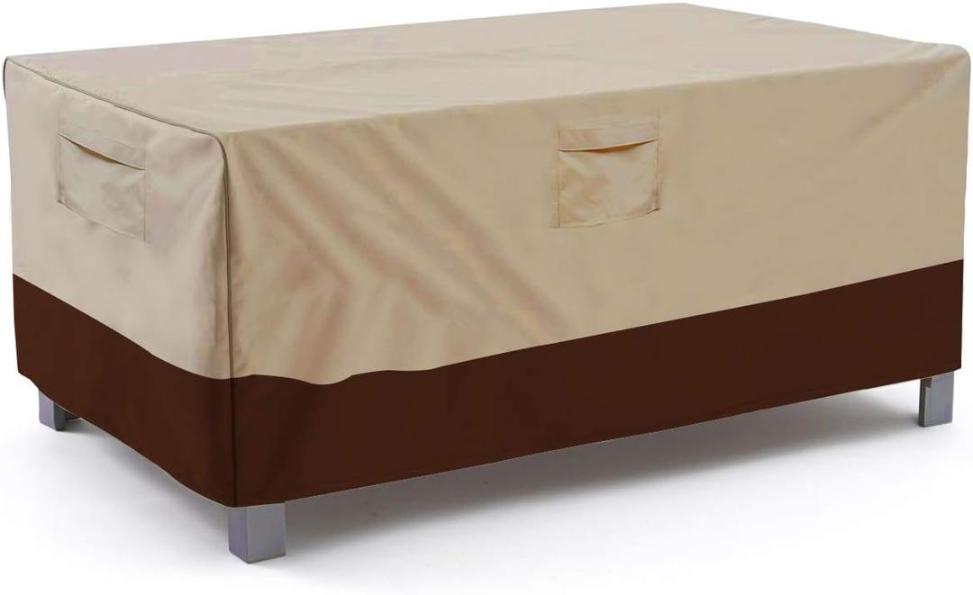 Vailge Rectangular/Oval Patio Table Cover, Heavy Duty and Waterproof Outdoor Lawn Patio Furniture Covers, Large Beige & Brown (Large(72"L x 44"W x 23"H))
