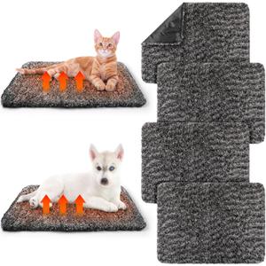 Drydiet 6 Pack Self Warming Cat Pads 19 x 28 Inch Self Heating Dog Cat Mats Extra Warm Thermal Pet Bed Washable Pet Crate Mat Blanket Removable Cover Non Slip for Indoor Outdoor (Grey)