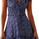 YOBECHO Womens Summer Sexy Sweetheart Collar Printed Ruffle Mini Dress (Navy Blue) XL