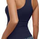 REORIA Built in Bra Tank Tops for Women Summer Sleeveless Racerback Square Neck Casual Basic Ribbed Tops 2026 (Blue, M)