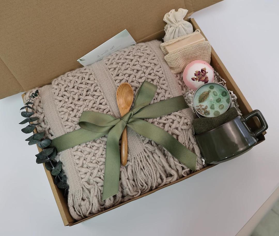 Get Well Gift Baskets for Women & Men - Self Care Package/After Surgery, Sympathy/Relaxation Gifts, Thinking of You/Grief/Bereavement/Miscarriage/Thank you Gifts for Women (Green)