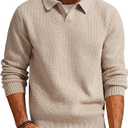 PJ PAUL JONES Mens Sweater V Neck Pullover Sweater Long Sleeve Cable Knit Textured Sweater (Beige, S)