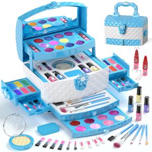 PERRYHOME Kids Makeup Set for Girl 56 Pcs Washable Real Cosmetic, Non-Toxic Frozen Toys Toddler Makeup Kit, Princess Dress up Christmas & Birthday Girl Gift for 3 4 5 6 7 8 9 10 11 12 Year Old Girls