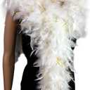 80 Gram, 2 yards Long Turkey Chandelle Feather Boa, Great for Party, Wedding, Halloween Costume, Christmas Tree Decoration (white w/gold tinsel color)