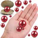 150Pcs Red Polished No Hole Faux Pearl Beads for Vase Filling Decorations, Plastic Pearls Vase Fillers, Table Scatters, Wedding Centerpiece, Home Decor, 8/14/20 mm