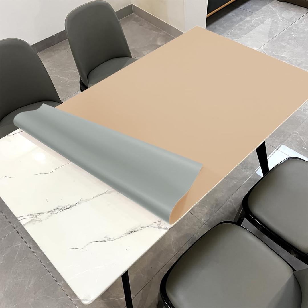 Faux Leather Table Cover,1.8mm Thick,42x84 Inch Table Protector,Table Protector for Dining Room Table,Dining Table Cover,Table Protector Pad.(Light Brown+Gray,42x84)