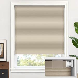 LazBlinds Cordless Cellular Shades, No Tools No Drill Light Filtering Honeycomb Shades Pleated Blinds for Windows, 27'' W x 64'' H, Mocha