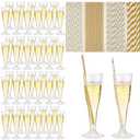 Remerry 100 Pcs Plastic Champagne Flutes 4.5 oz Clear Disposable Champagne Toasting Glass 100 Paper Straws, Mimosa Cocktail Cup for Galentines, New Year, Wedding, Birthday Party Supplies(Gold)