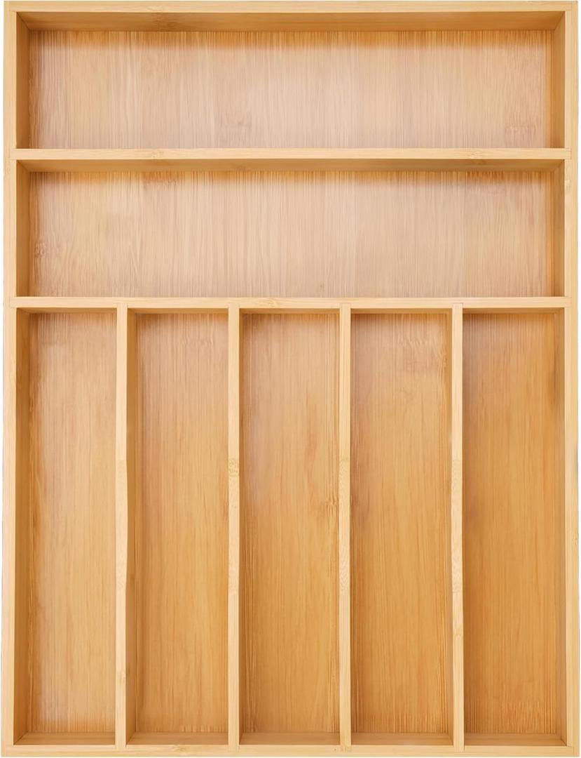 Silverware Organizer Kitchen Drawer Organizer Utensil Organizer Bamboo Silverware Holder Cutlery Organizer in Drawer Flatware Organizer Tray (7 slots, Natural)
