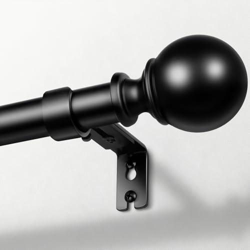Zeerobee Curtain Rods for Windows 120 to 240, 1 Inch Adjustable Heavy Duty Black Curtain Rod, Outdoor Indoor Room Divider Modern Drapery Pole, 120-240"
