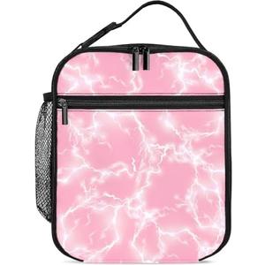 Knobcar Lightning Pink Lunch Bag Kids Insulated Lunch Box for Girls Boys Women Men Reusable Insulated Lunch Box with Side Pocket Cooler Tote Bag Lunchbox for School Work Picnic Hiking