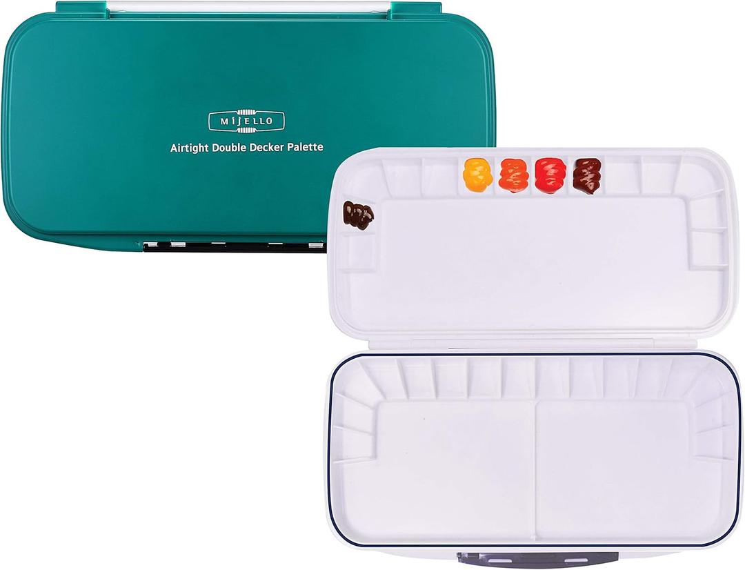 Mijello Double Decker Watercolor Palette, 30 Paint Wells, Teal, 13.25" x 6.75" x 1.25", 1 Each (MWP-1630)