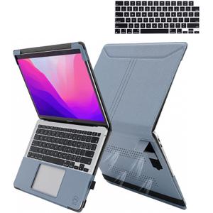 TYTX for MacBook Pro 14 Case - PU Leather with Stand & Vents for 2021-2025 Compatible with M5/M4/M3/M2/M1 Pro/Max | Fits A3434 A3112 A3185 A3401 A2918 A2992 A2779 A2442, Gray Blue