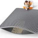 Cat Litter Mat - 46" x 35" Jumbo Litter Box Mat with Double Layers, Urine-Proof and Non-Slip Litter Trapping Mat, Easy to Clean Kitty Litter Mats for Floor, Scatter Control, Grey