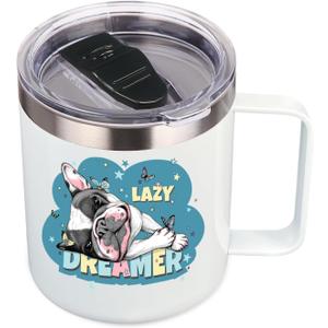 Volhoply 14oz sublimation Insulated Stainless Steel Coffee Mug with Leakproof Lid,Double Wall Vacuum Travel Cup with Handle,Reusable Metal Cups Tumbler,Camping Mugs Keep Hot/Cold(Sublimation,1 Set)