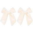 4 Cream White Velvet Ribbon Hair Bow Clip With Long Tail 2pc Soft Ponytail Holder Barrettes for Toddler Teen Flower Girls Women Wedding Pageant 1st Communion Dress Accessory Gift
