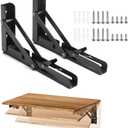 Folding Shelf Brackets, 2 Pcs Heavy Duty Collapsible Shelf Bracket, DIY Wall Mounted Folding Table Hinge, Space Saving for Bench Table with Screws (Black, 10 in)