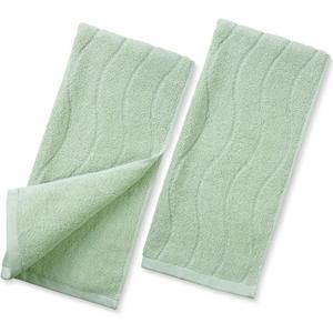Jacquotha Hand Towels 2 Pack - Sage Green Wavy Striped Hand Towels for Bathroom, 100% Natural Cotton Soft Absorbent Decorative, 13x29 Inches